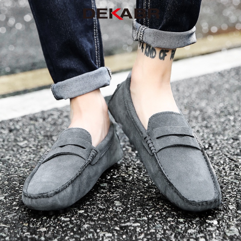 Dekabr Thương hiệu Thời trang Mùa hè Phong cách mềm mại Moccasins Nam Giày lười Da thật Giày chất lượng cao Nam Giày bệt Giày lái xe lông thú