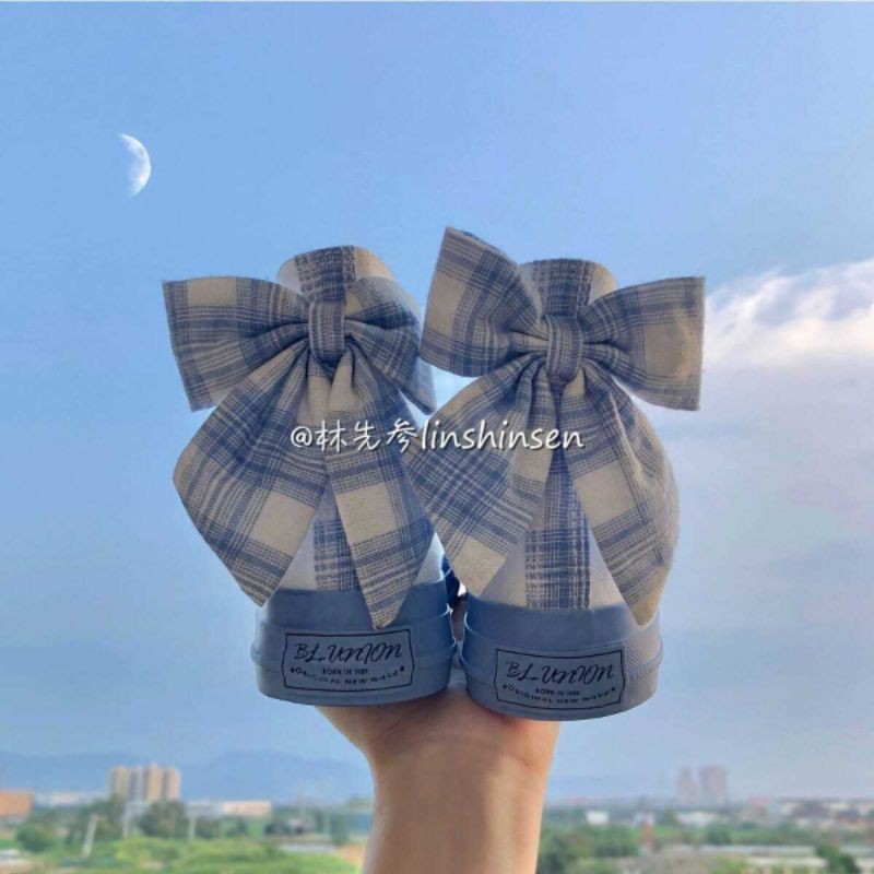 (Ordertrung) GIÀY CỔ CAO KẺ CARO XANH JK THẮT NƠ DỄ THƯƠNG