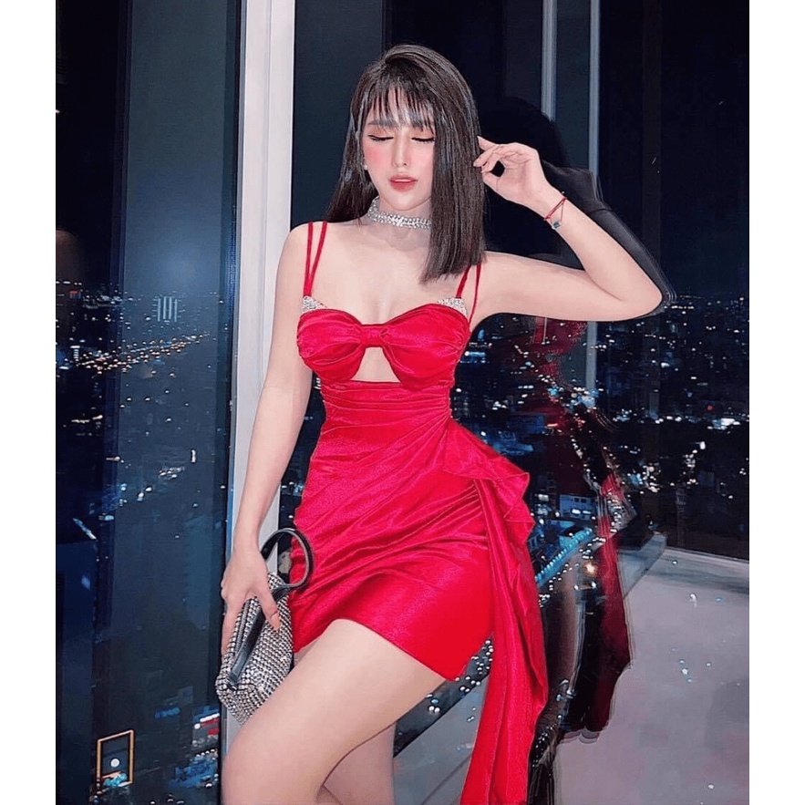 (FREE SHIP) SIÊU PHẨM CỰC HOT ĐẦM BODY PHI CẮT XẺ HAI DÂY ĐÍNH ĐÁ NÓNG BỎNG KHOÉT NGỰC PHỐI TÀ ĐI VŨ TRƯỜNG CHANH XẢ PI