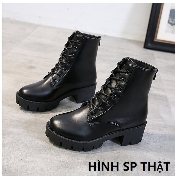 [CHUẨN CHẤT LƯỢNG] Giày boot đế thô 5 phân cột dây 1 dây kéo S002