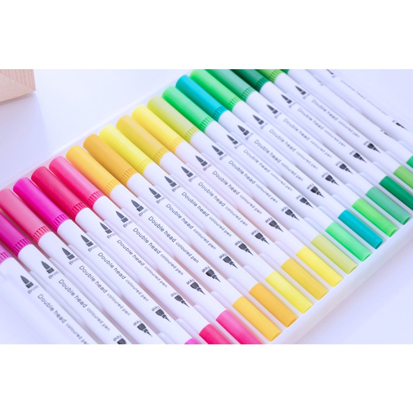 Bút màu dạ 2 đầu Thân trắng Double head túi nhựa trong cao cấp