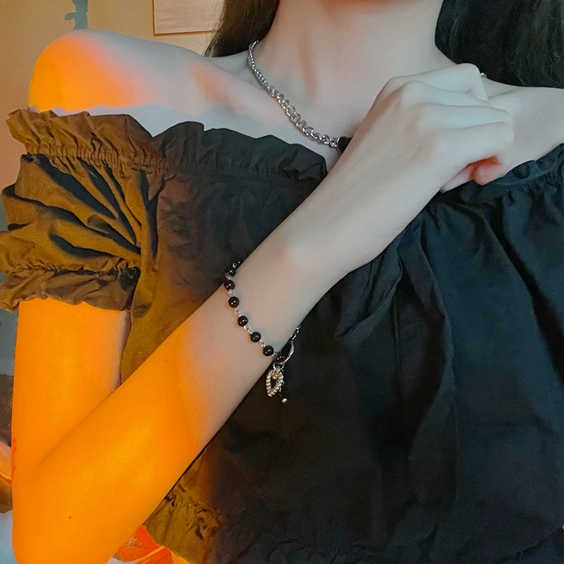 Vòng tay chuỗi ngọc trai đen đơn giản thời trang cho nữ