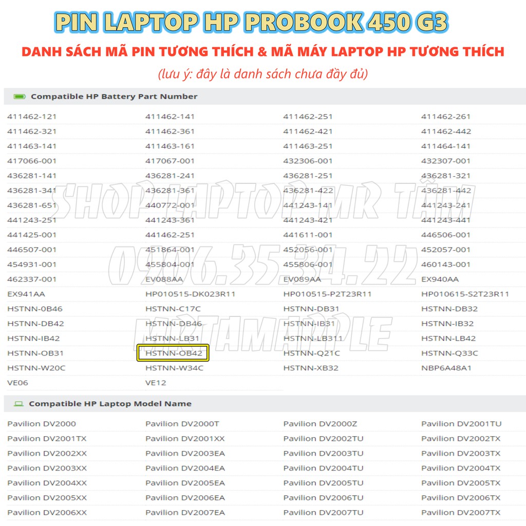 Pin Laptop HP DV2000 - 6 CELL - Pavilion DV2000 DV2100 DV2200 DV2300 DV2400 DV2500 DV2600 DV2700 DV2800 DV2900 DV6000