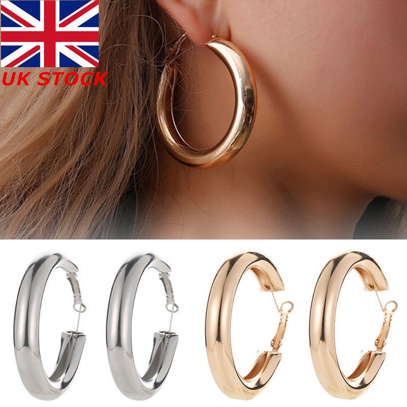 Khuyên tai dạng vòng mạ vàng/bạc thiết kế thời trang cho nữ