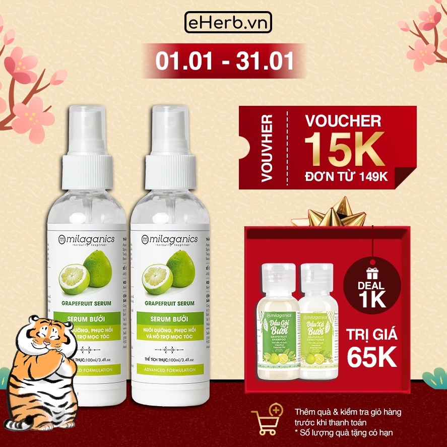 Combo 2 Serum Bưởi Ngừa Rụng Tóc &amp; Kích Thích Mọc Tóc Từ Tinh Dầu Bưởi Nguyên Chất MILAGANICS 250ml (Chai)