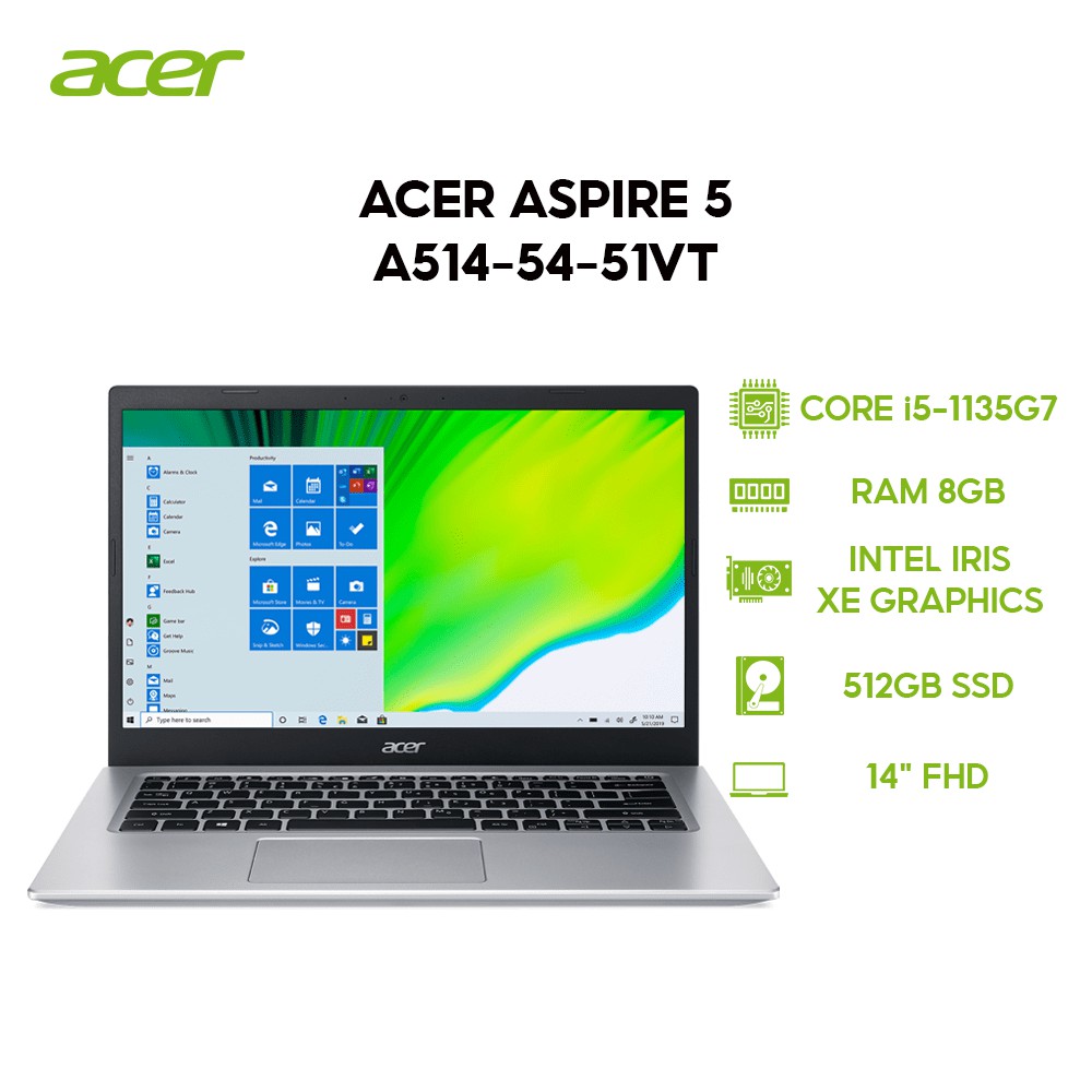 Laptop Acer Aspire 5 A514-54-51VT i5-1135G7 | 8GB | 512GB | Intel Iris Xe Graphics | 14'' FHD | Win 10
