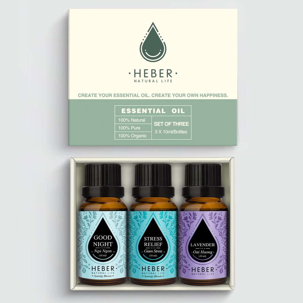 Set 3 Chai 10ml Tinh Dầu Xông Phòng Ngủ Heber Natural Life Cao Cấp Nhập Khẩu, Thiên Nhiên Nguyên Chất, Thơm Dịu Nhẹ