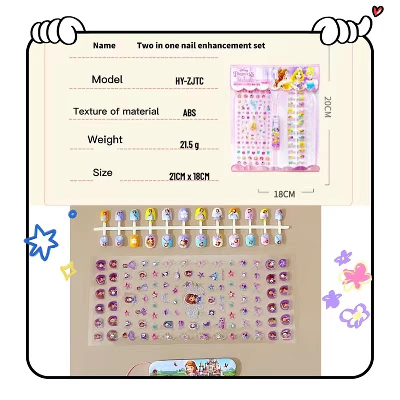 Bộ Móng Tay Giả Kèm Keo Dán Chống Nước In Hình Frozen Thời Trang Cho Trẻ Em