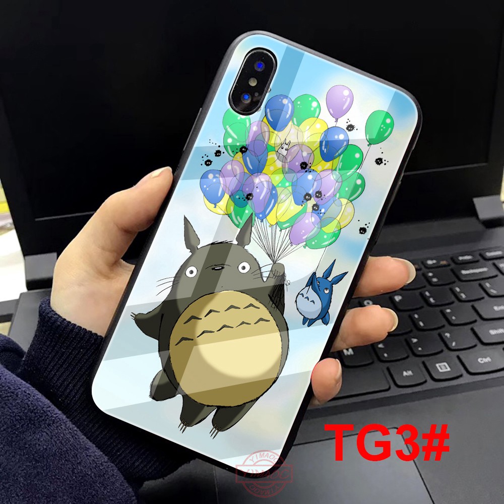 Ốp điện thoại mặt kính viền mềm vẽ nhân vật Totoro dành cho iPhone 6/6S/6+/6S+/7/8/7+/8+/X/XS/XSMAX/XR