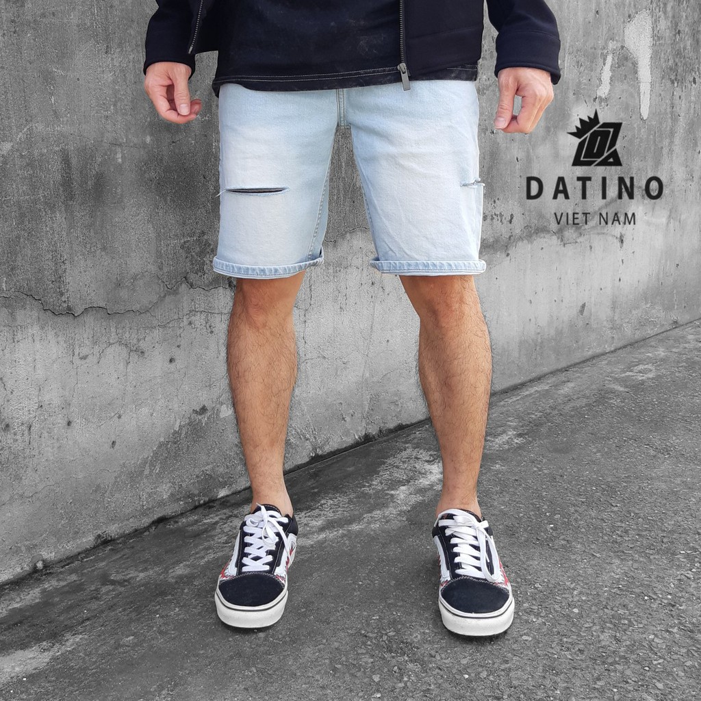 Quần short xanh jean nam DATINO chất vải Denim co giãn bền màu, giặt thường lần giặt máy