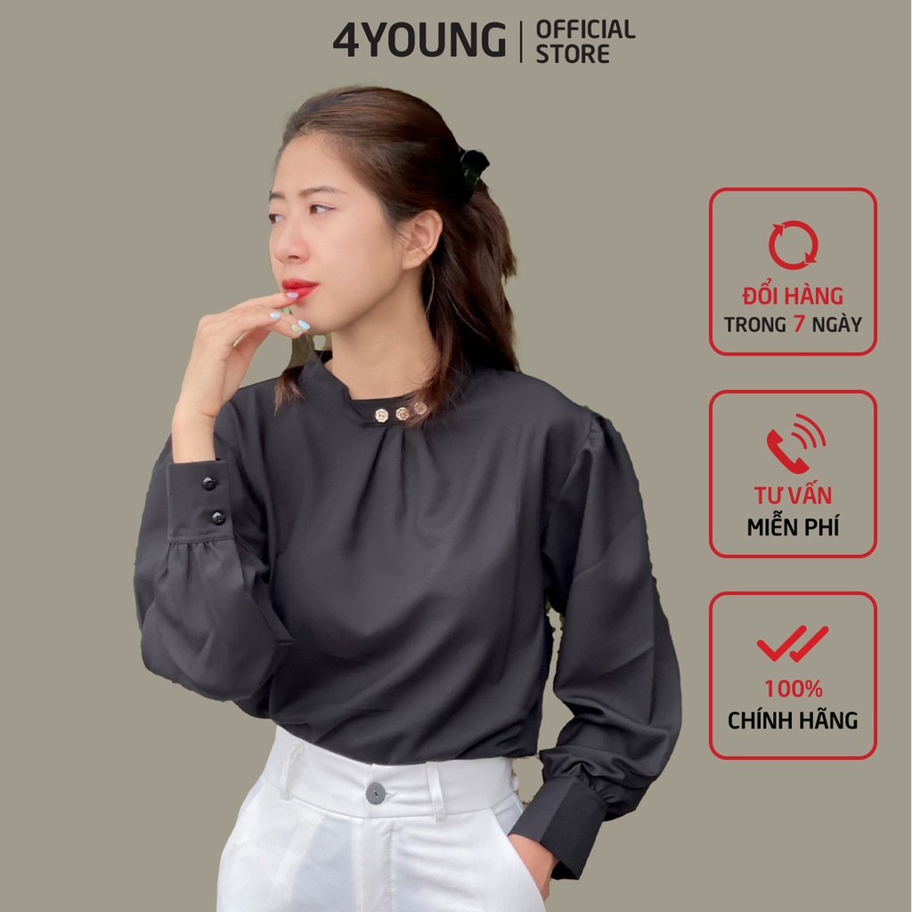 Áo sơ mi nữ form rộng dài tay kiểu công sở đẹp 4YOUNG A27