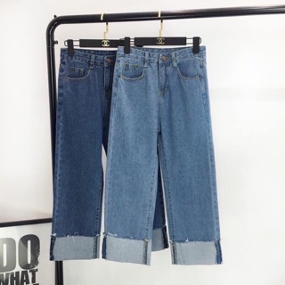 Quần jeans ống rộng gấp gấu kèm ảnh thật