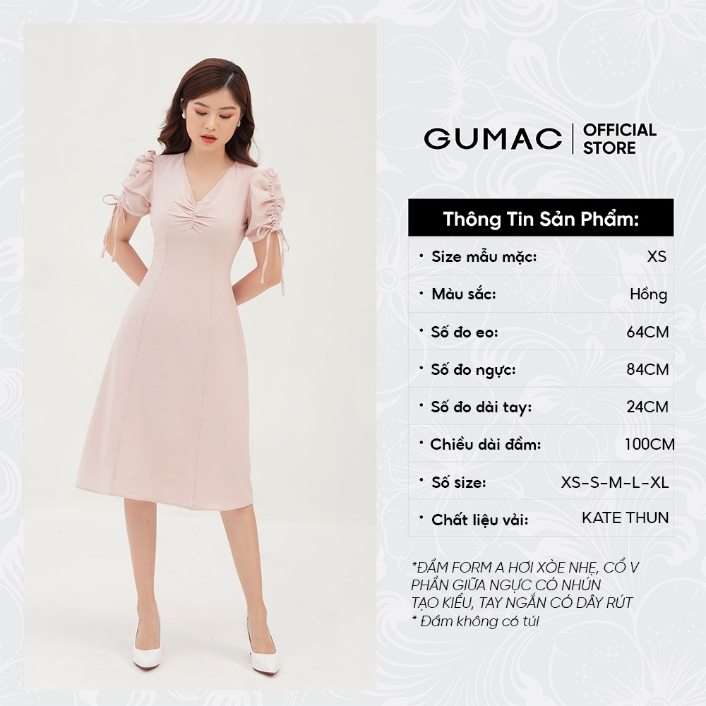 Đầm nữ dáng chữ A nhún ngực và tay GUMAC màu hồng thanh lịch, sang trọng DB322 | BigBuy360 - bigbuy360.vn