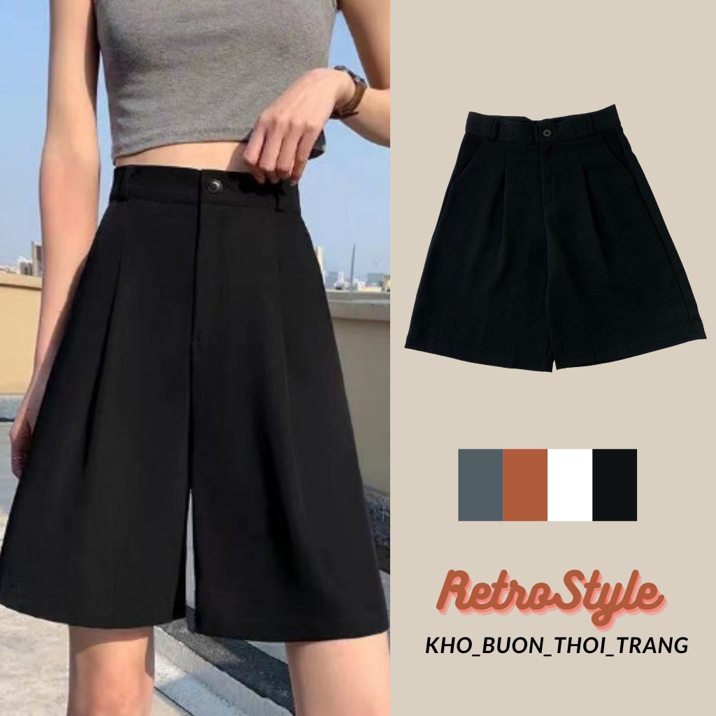 Quần sooc lửng ống rộng cạp cao_Quần đùi Unisex 2066/K44P0