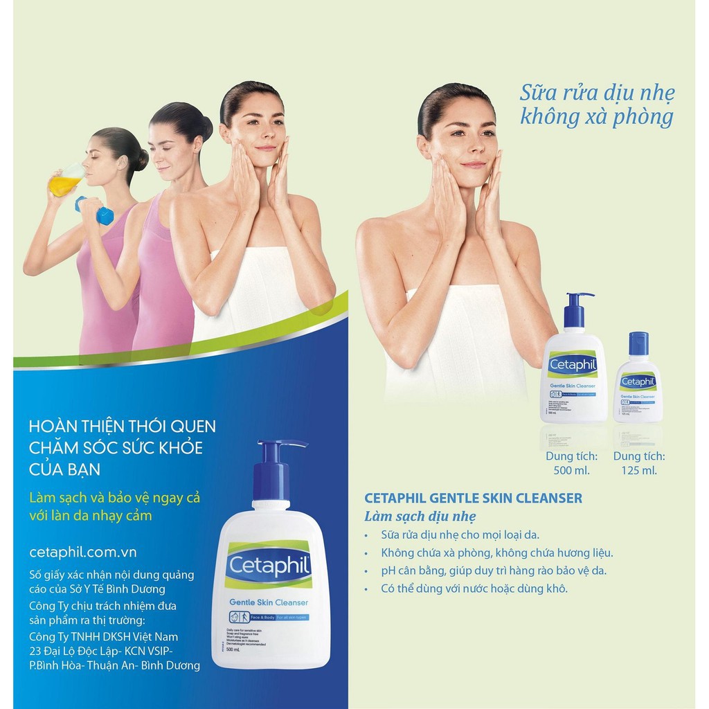 Sữa Rửa Mặt Cetaphil Gentle Skin Cleanser Làm Sạch Dịu Nhẹ cho Da Nhạy Cảm 500ml/125ml
