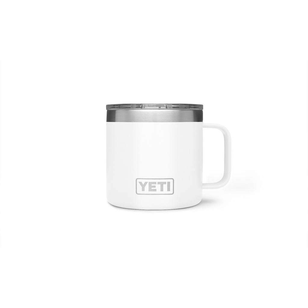 Cốc giữ nhiệt YETI White khắc logo sẵn 14oz + Nắp MagSlider (414 ml) - Stainless Steel (Thép không gỉ cao cấp) - Bill Mĩ