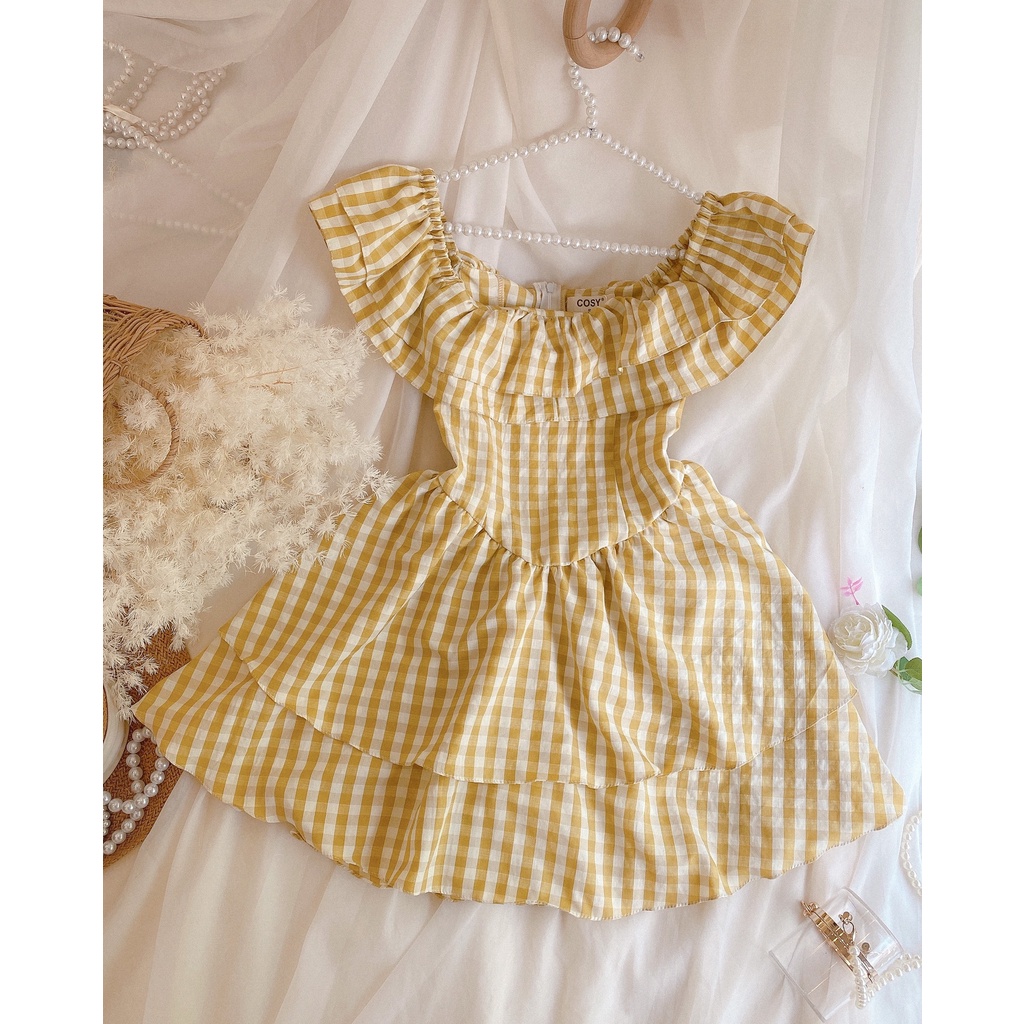 Đầm Caro Bệt Vai