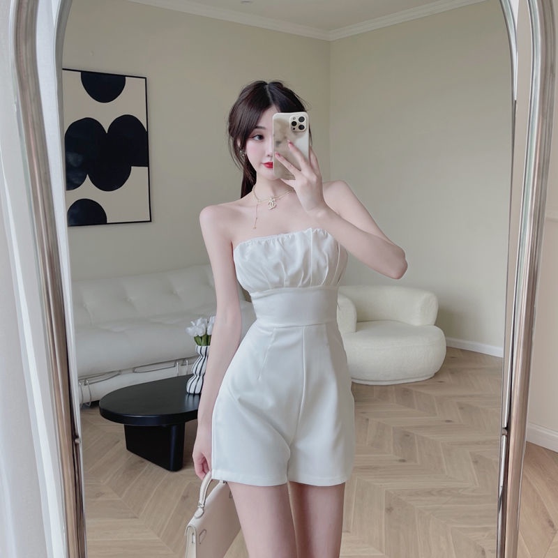 Bộ Áo Liền Quần Ống Màu Trắng Phong Cách Pháp Cổ Điển Thời Trang Mùa Hè Cho Nữ