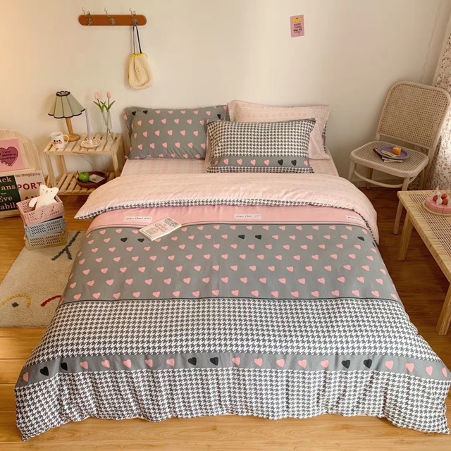 Set Chăn Ga Tim Hồng Phối Cotton Living Cực Sang Chảnh Siêu Yêu (Shinbedding.shop)