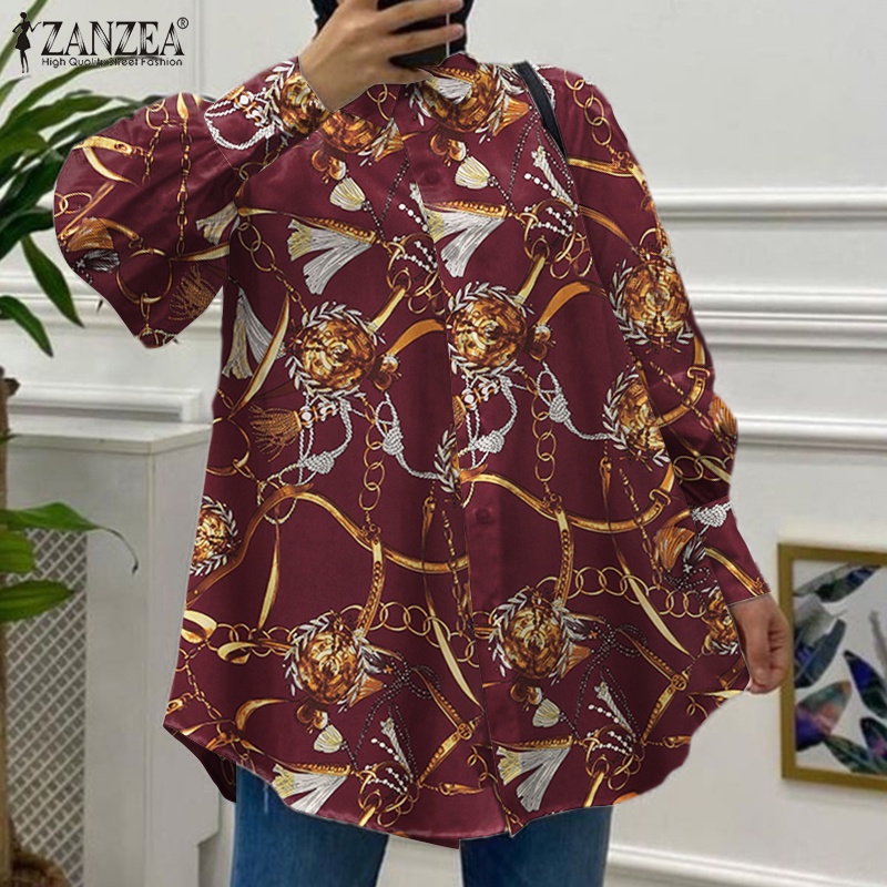 Áo sơ mi Zanzea tay dài cổ bẻ dáng rộng thời trang retro cho nữ