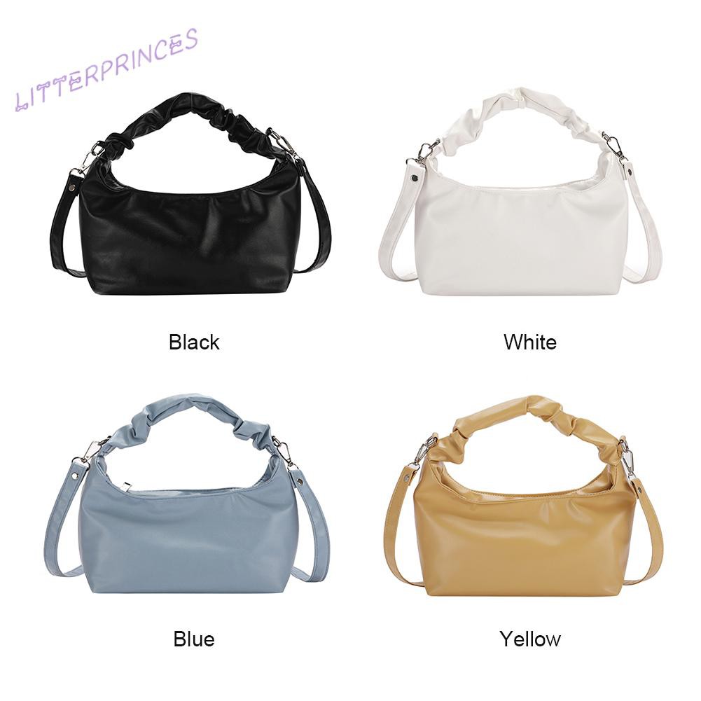 Litterprinces Vintage Women Pure Color PU Leather Shoulder Crossbody Bag Pleated Handbags