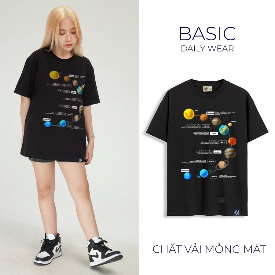 Áo thun unisex ngân hà phông nam nữ cổ tròn in hệ mặt trời phong cách streetwear phông local brand MVR KK3797
