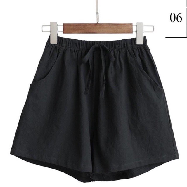 Quần đùi nữ short ngắn bigsize ống rộng dáng suông lưng chun - chất vải đũi mềm mát