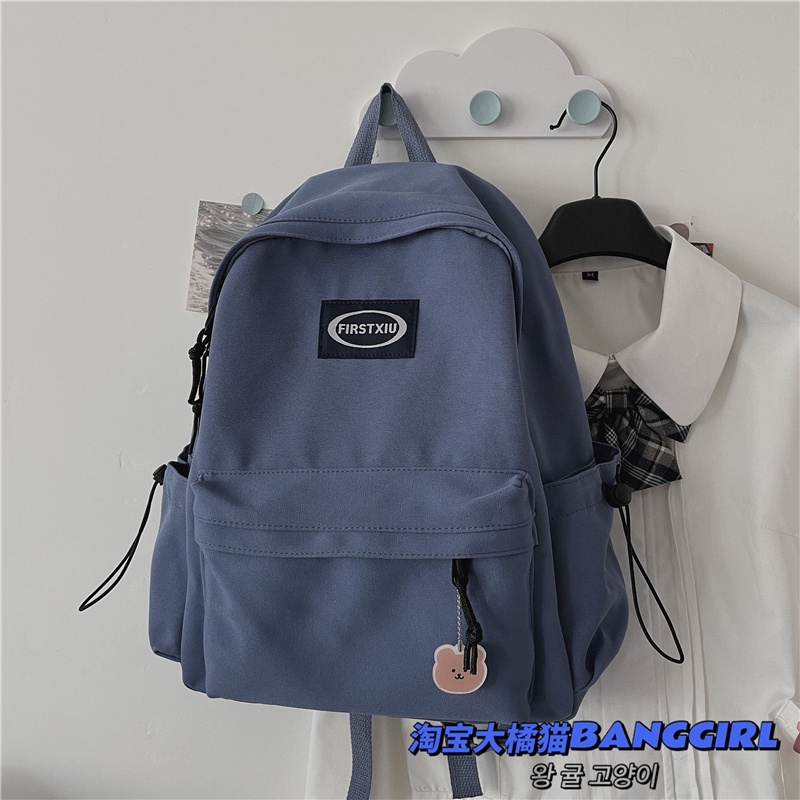 Balo nữ đi học basic, cặp sách trơn ulzzang hàn quốc thêu tem first xiu B224