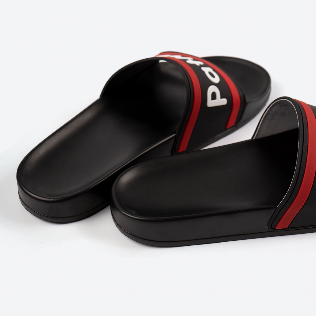 Dép nam nữ quai ngang slipper Pathon PVC và đế PU đen quai sọc đỏ đen in chữ Pathon SD45