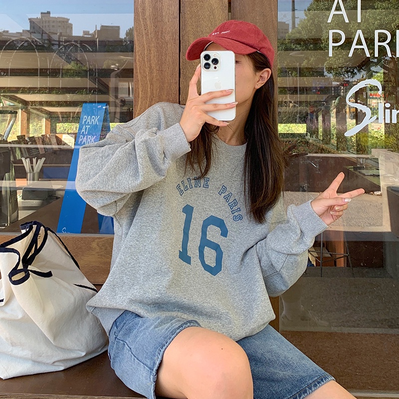 Áo sweater SUXI dài tay dáng rộng in chữ cá tính phong cách Hàn Quốc thời trang mùa thu