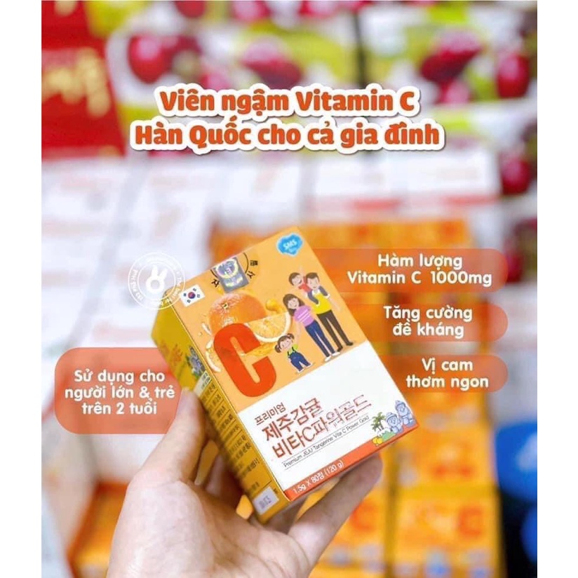Kẹo Vitamin C Premium Jeju Tangerine Power Gold Hàn Quốc, Tăng Cường Hệ Miễn Dịch Cho Cơ Thể - Hộp 80v [ CHÍNH - HÃNG ]