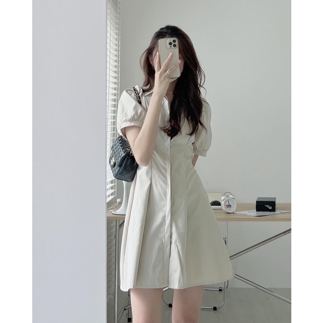 Đầm Váy Sơ Mi Thắt Eo Tay Bồng Nữ MISOUL, Đầm Sơ Mi Nữ xinh xắn Hàn Quốc