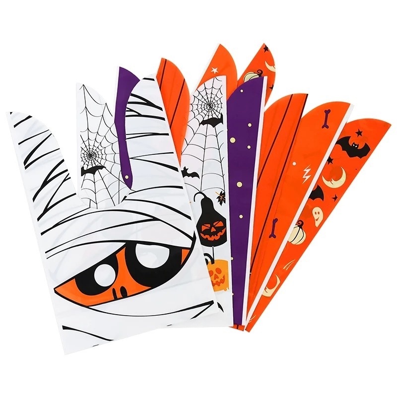 Set 50 Túi Nhựa Đựng Kẹo Họa Tiết Tai Thỏ / Ma / Bí Ngô Trang Trí Tiệc Halloween
