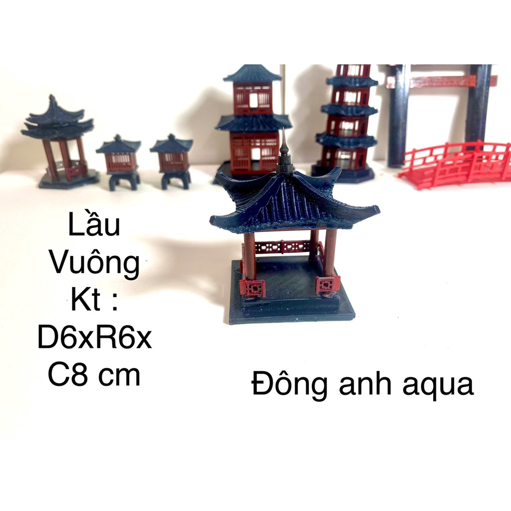Tiểu cảnh lầu vuông nhật bản, phụ kiện trang trí bể cá, thuỷ sinh, bán cạn, sân vườn, non bộ