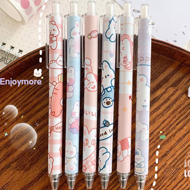 Enjoymore Bút Bi Cute Hình Thỏ Mực Xanh / Đen Caro Dễ Thương Ngòi Bấm 0.5mm Mực Gel Học Sinh Màu Mực Viết Bi Nước Muji