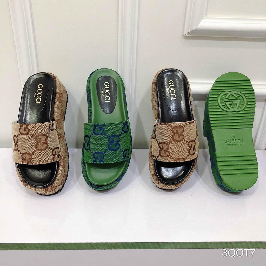 Dép Bánh Mì Nữ Đế Cao Đế Nhẹ Da Mềm Phối Hoa Văn Cao 6CM Hai Màu Đen Kem Minhtushoes Giày N