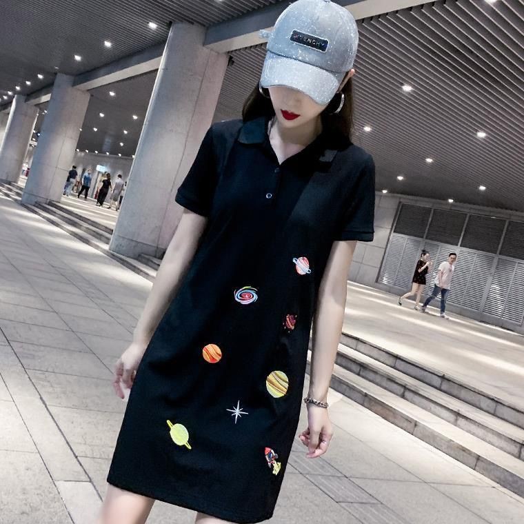 (N084) Đầm sơ mi tay ngắn dáng suông trẻ trung họa tiết vũ trụ màu sắc hài hòa sành điệu thoải mái thời thượng mẫu mới