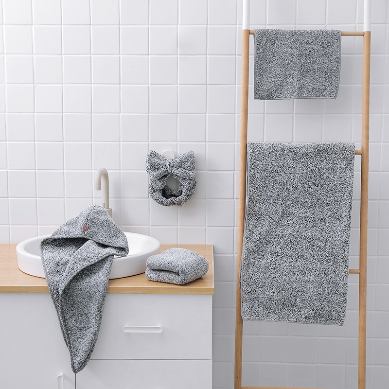 Khăn lau/ mũ trùm đầu SUPO DEPOT dùng sấy khô tóc bằng sợi than tre mềm mại nhanh khô thoải mái