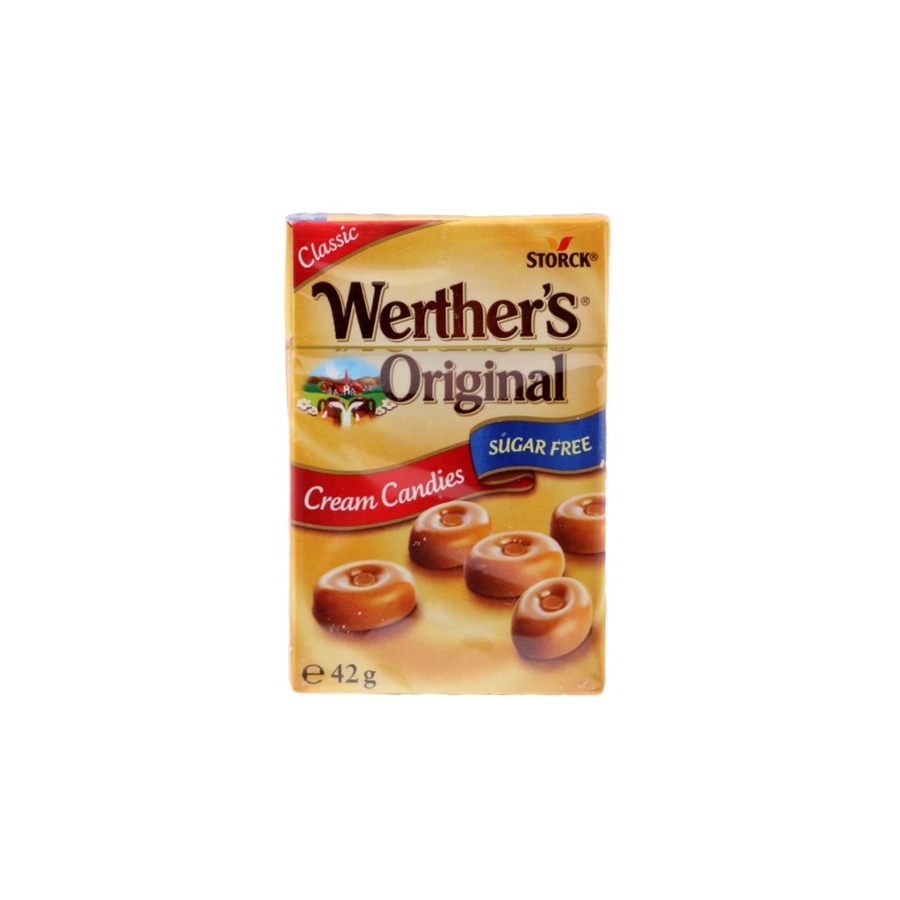 Kẹo Caramen Werther’s Original vị kem/kem socola không đường hộp 42g HSD 12/2024