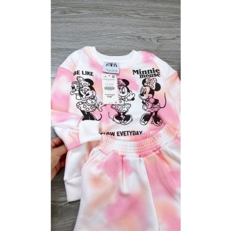 BỘ NỈ HỒNG LOANG IN MICKY CHO BÉ GÁI