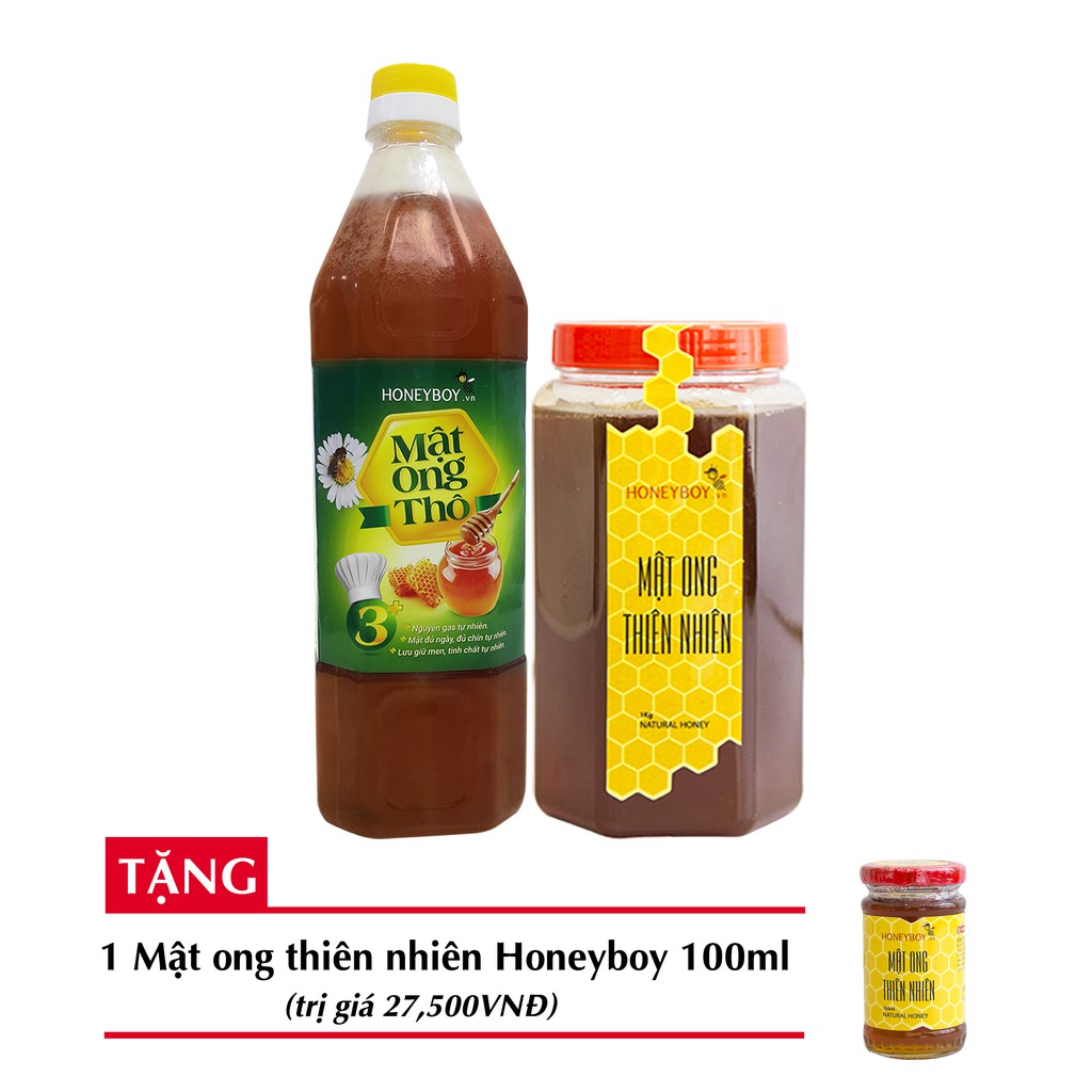 [Độc quyền]Bộ 2 Mật ong thiên nhiên HONEYBOY 1kg + Mật ong thô HONEYBOY1000ml + tặng 1 Mật ong thiên nhiên HONEYBOY100ml