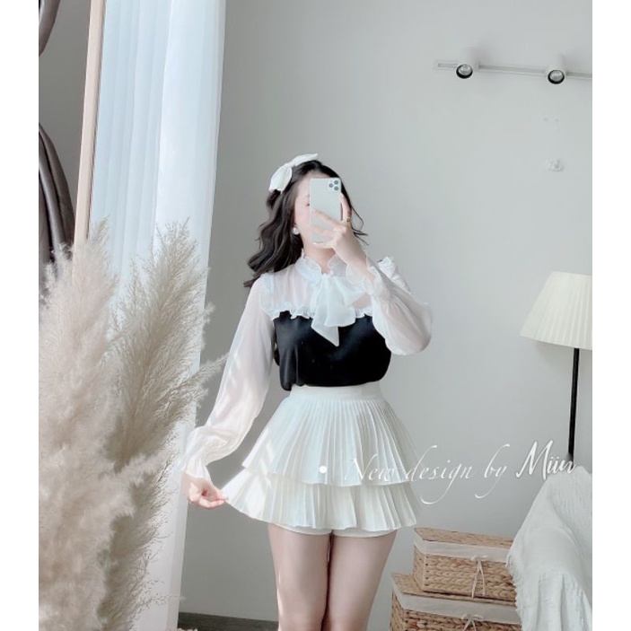 Áo len tăm đen phối cổ nơ