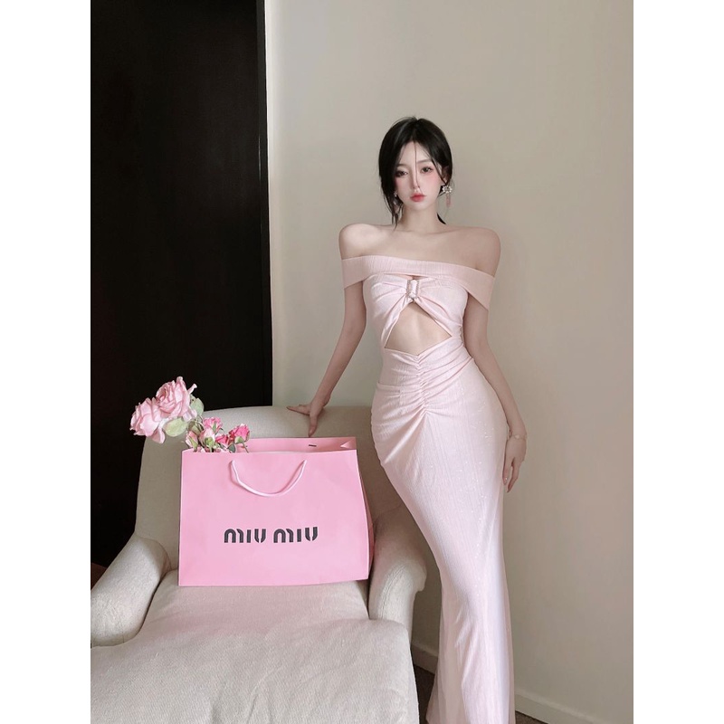 Đầm Ôm Hông Khoét Vai Quyến Rũ Màu Trơn Mới