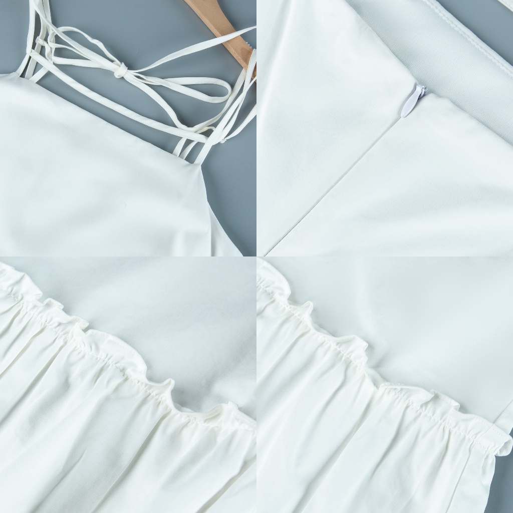 Đầm Dây Dáng Chữ A CQA Boutique CQA0049 Màu Trắng Chất Liệu Polyester Cao Cấp