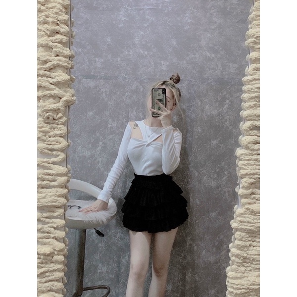 Áo Thun Trà Xanh  Khoét Ngực Hở Vai  Tay Dài