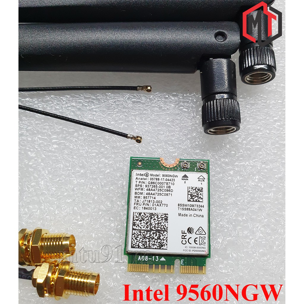 Combo CARD WIFI M2 NGFF Intel 9260 9560 AX200 kèm dây cáp SMA và Anten - Trọn bộ cho máy bàn