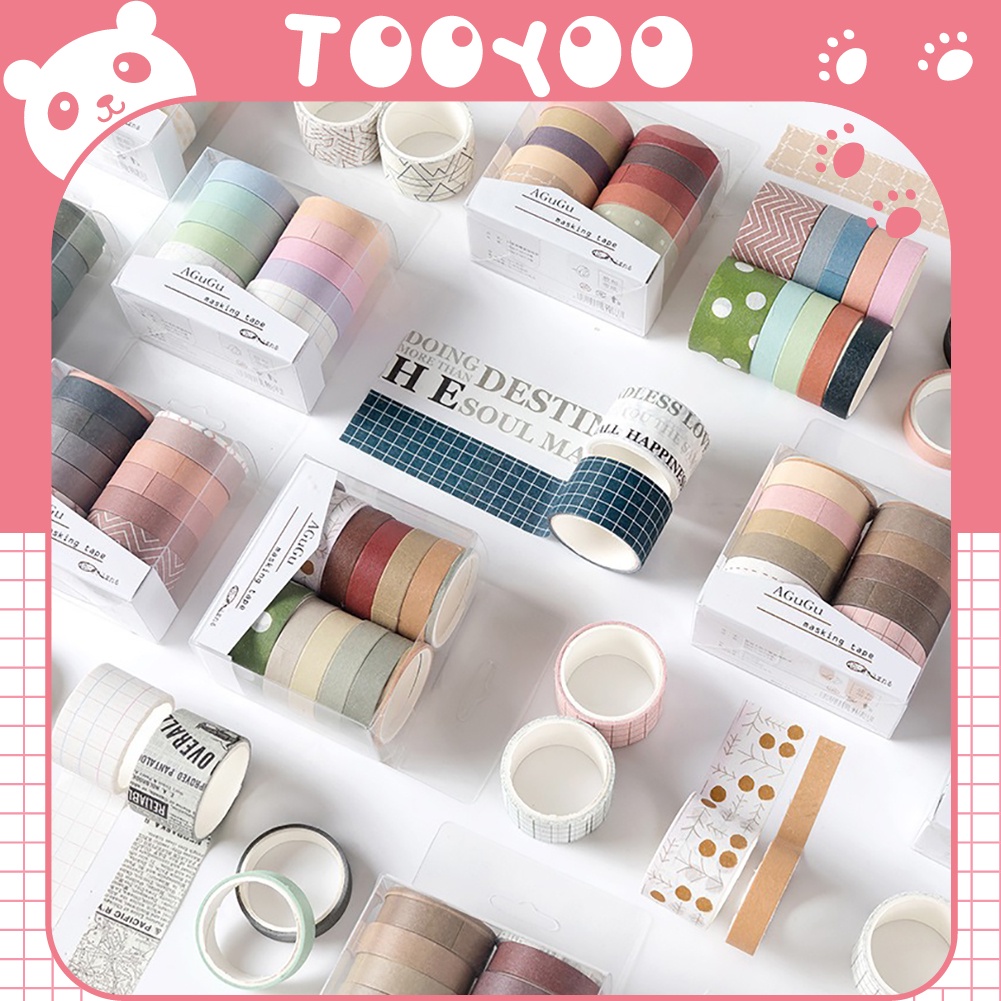 Hộp 10 cuộn Washi tape băng keo giấy trang trí nhiều kích thước TooYoo TY0082