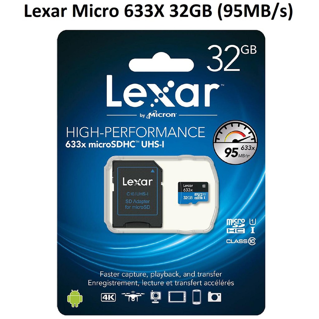 Thẻ nhớ Lexar Micro SDHC 633X 32GB (95MB/s) + Adapter + Đầu đọc thẻ Micro