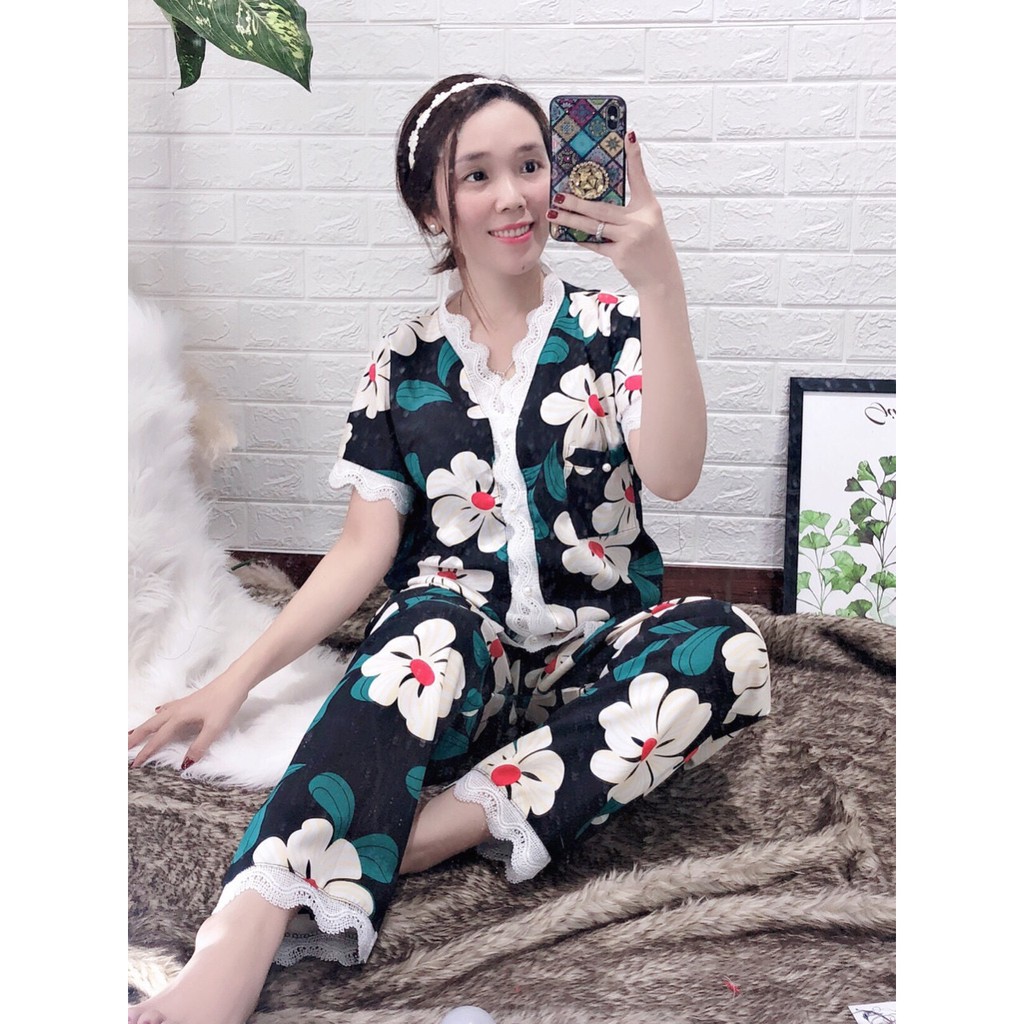 BỘ LỤA THÁI REN TAY NGẮN QUẦN DÀI