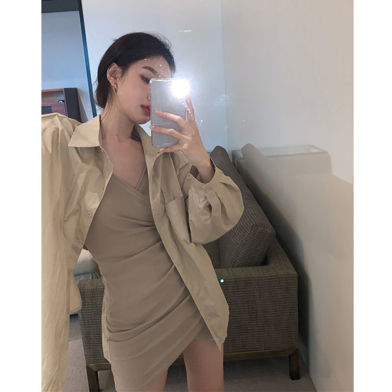 Bán Chạy!F &amp; X Đầm Ngắn Hai Dây Cổ Chữ v Ôm Eo Màu Trơn Thời Trang Mùa Hè Cao Cấp Phong Cách Mới Cho Nữ